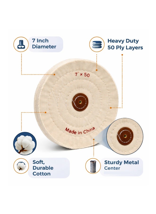 وسادة تلميع صوفية 7 بوصة، 50 طبقة، عجلة تلميع قطنية لماكينة التلميع الدوارة، وسادة تلميع قماشية ناعمة شديدة التحمل للمجوهرات المعدنية، تشطيب مرآة، تلميع نهائي، ملحق قرص تلميع للاستخدام الصناعي الاحترافي - Image 1